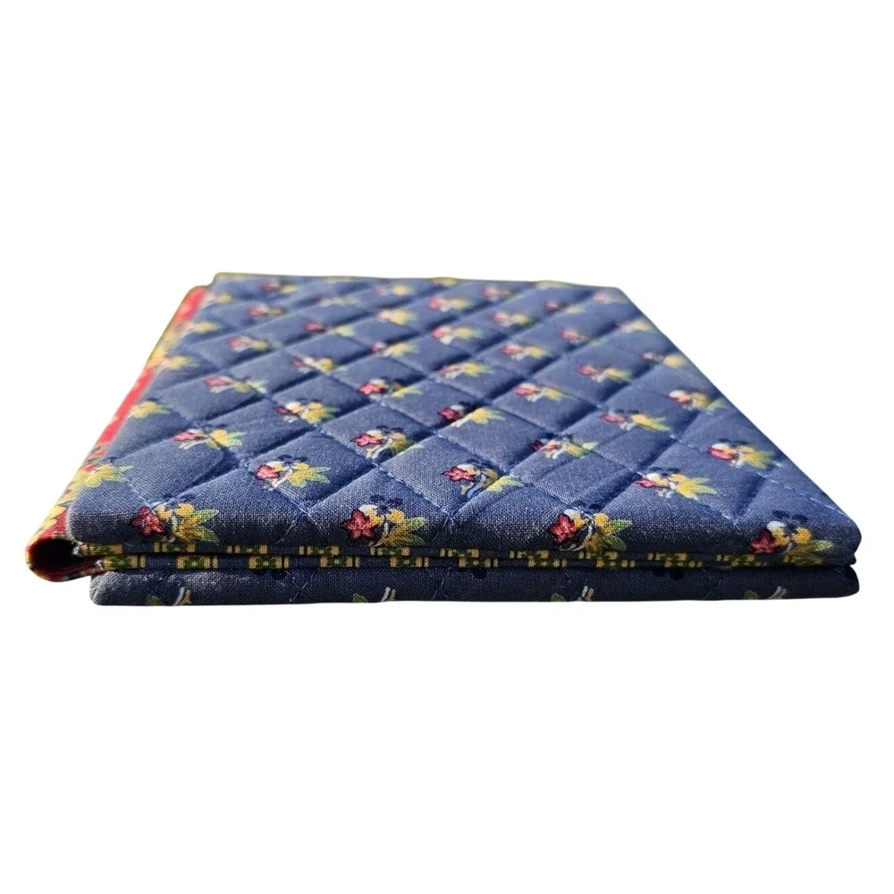 Vera Bradley Vtg Quilted Fabric Double‎ Picture Frame Navy Floral Plaid Folding